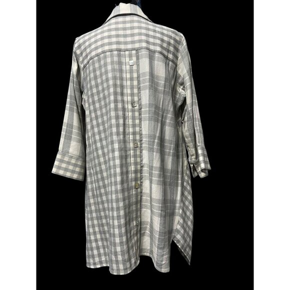 Soft Surroundings Plaid Button Front Tunic Shirt Womens MEDIUM 3/4 Sleeves casua - Picture 2 of 7